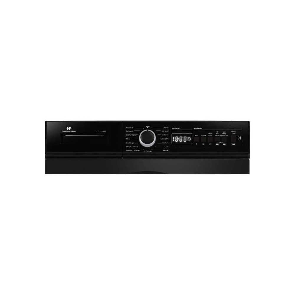 Lave-linge hublot - Pose libre - CONTINENTAL EDISON - CELL812IBP - 8 kg - Induction - 60 cm - 1200 trs/min - Noir mat