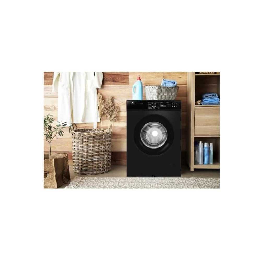 Lave-linge hublot - Pose libre - CONTINENTAL EDISON - CELL812IBP - 8 kg - Induction - 60 cm - 1200 trs/min - Noir mat