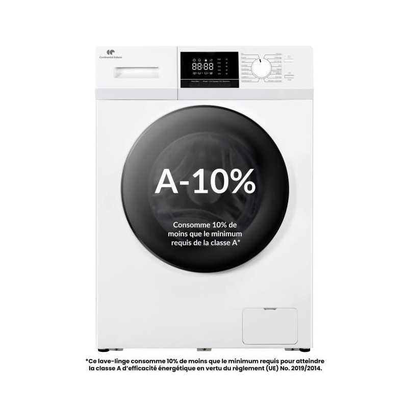 Lave-linge hublot - CONTINENTAL EDISON - CELL8140IW1 - 8kg - Moteur induction - 60 cm - 1400 trs/min - Blanc