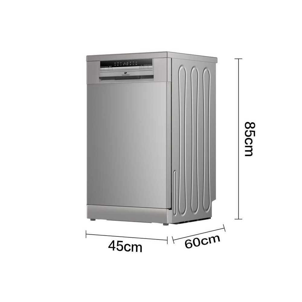 Lave-vaisselle pose libre - CONTINENTAL EDISON - CELV1145S - 11 couverts - 45 cm - 45 dB - Silver