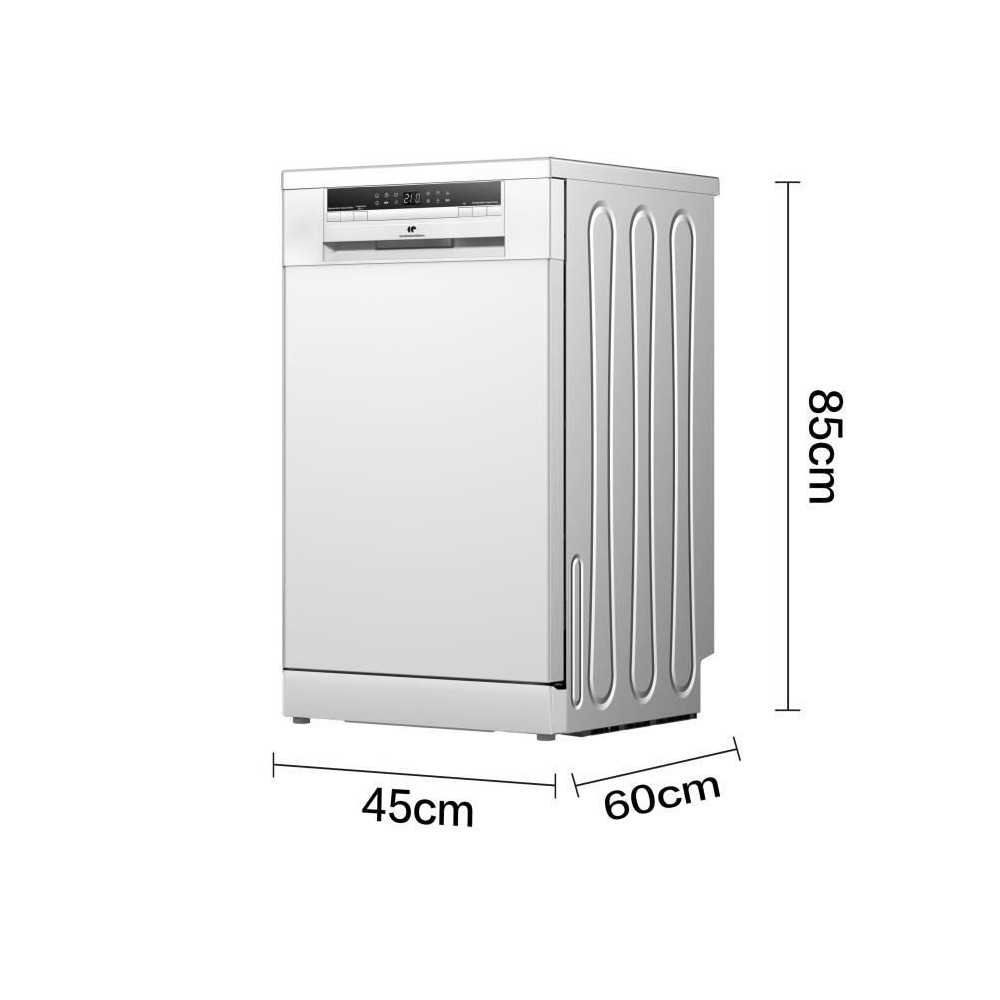 Lave-vaisselle pose libre - CONTINENTAL EDISON - CELV1145W - 11 couverts - 45 cm - 45 dB - Blanc