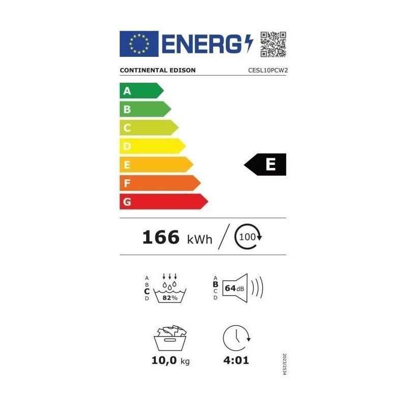 Seche-linge pompe a chaleur CONTINENTAL EDISON CESL10PCW2 - 10 kg - 60 cm - Classe E - Blanc