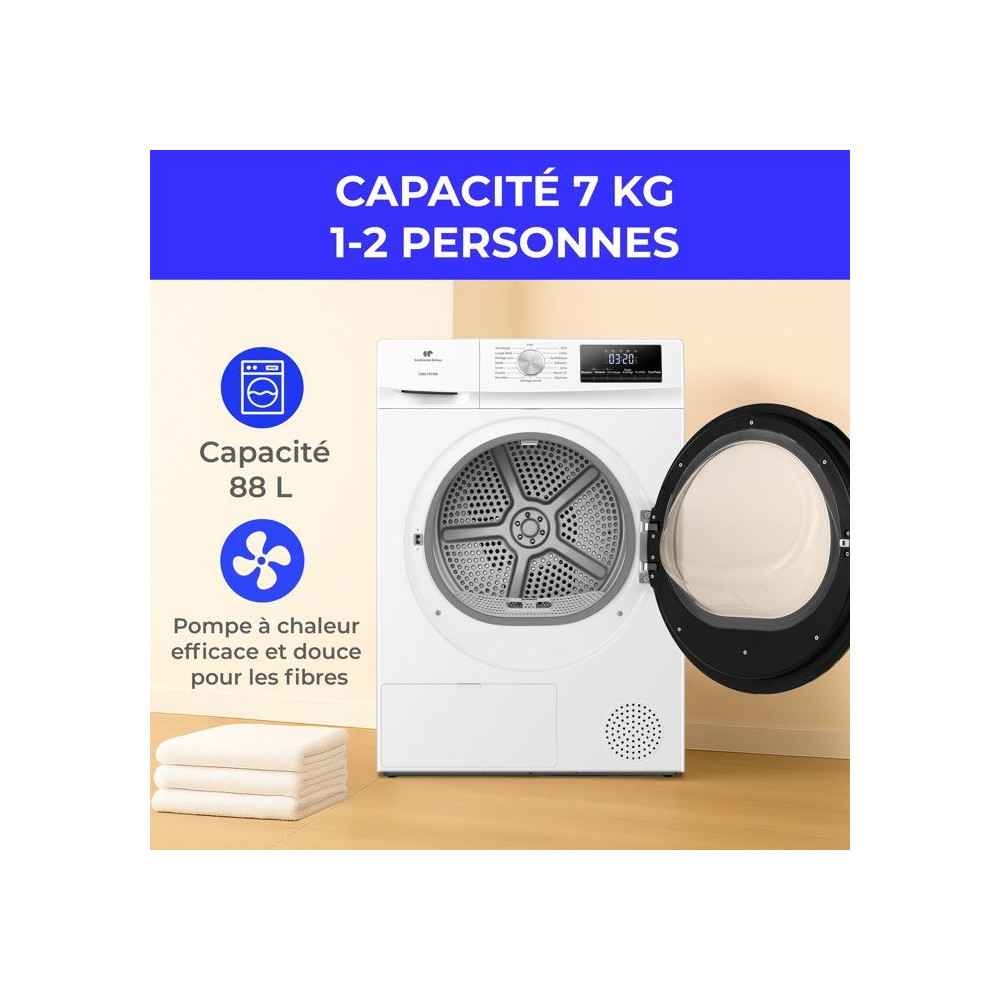 Seche-linge pompe a chaleur - CONTINENTAL EDISON - CESL7PCWE - 7 kg - 60 cm - Classe E - Blanc