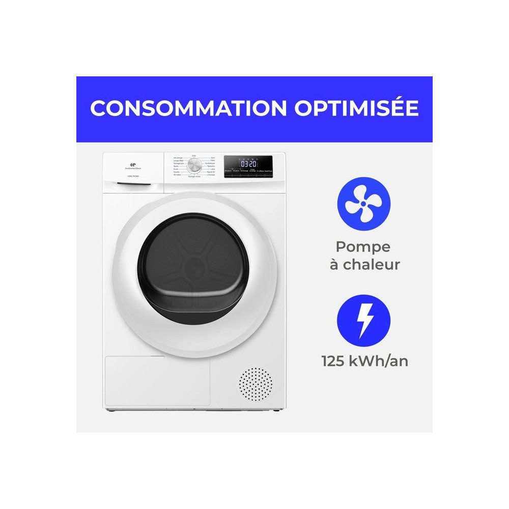 Seche-linge pompe a chaleur - CONTINENTAL EDISON - CESL7PCWE - 7 kg - 60 cm - Classe E - Blanc