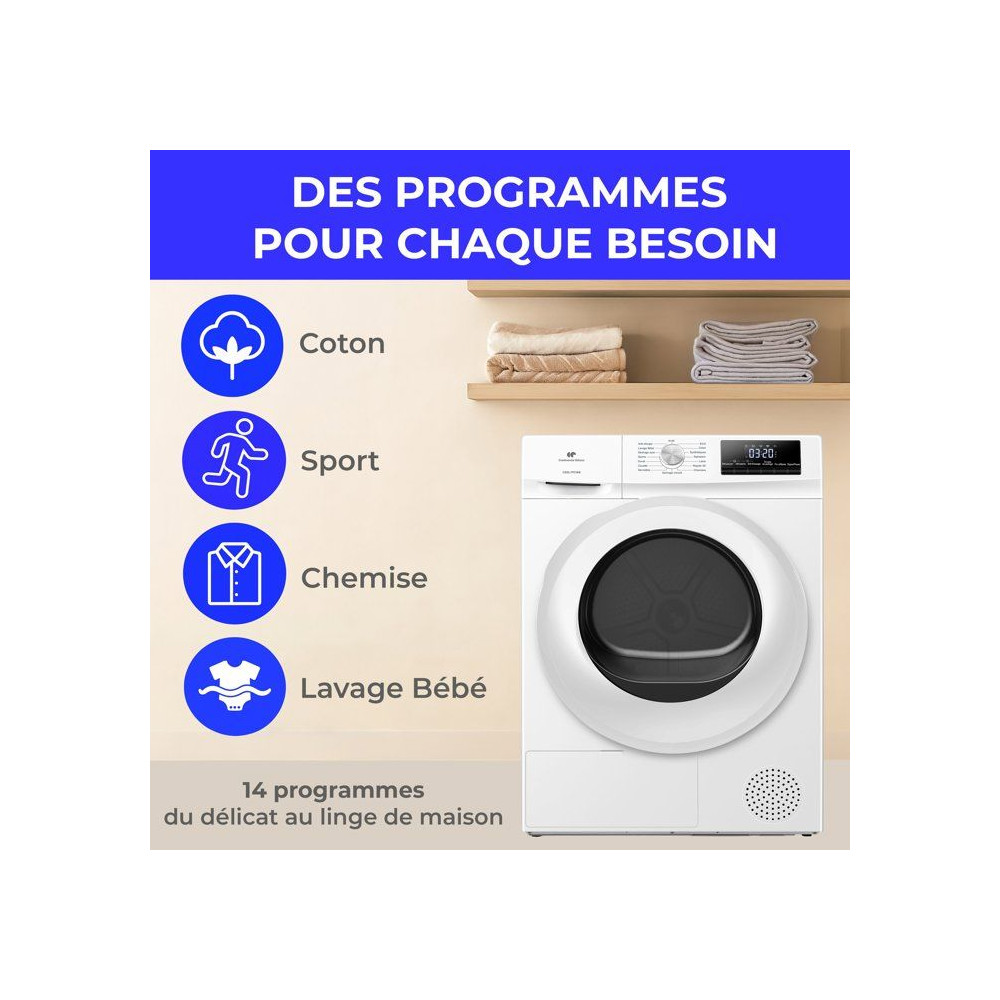 Seche-linge pompe a chaleur - CONTINENTAL EDISON - CESL7PCWE - 7 kg - 60 cm - Classe E - Blanc
