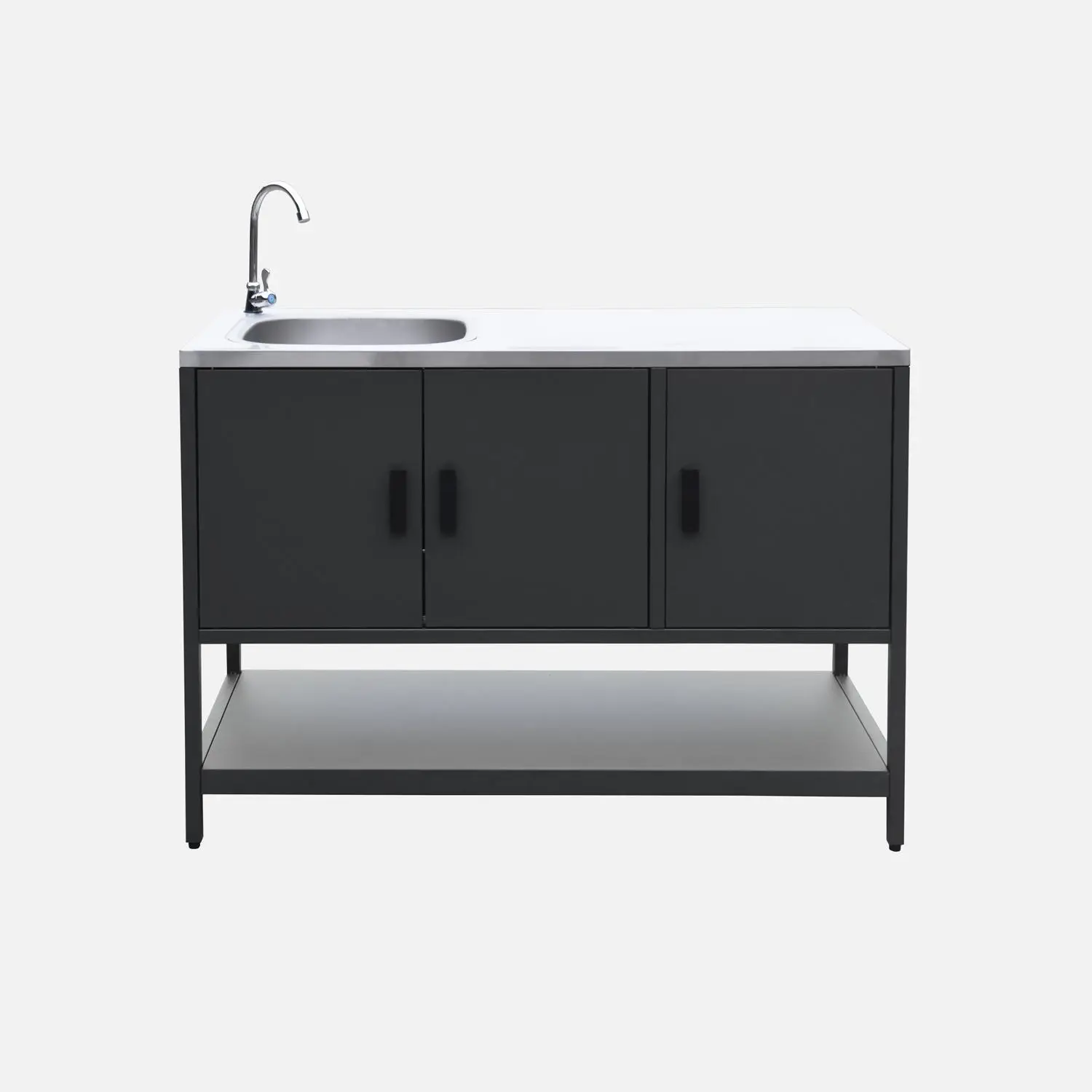 Cuisine d'extérieure 2 modules avec barbecue gaz 3 brûleurs sur pieds, thermomètre