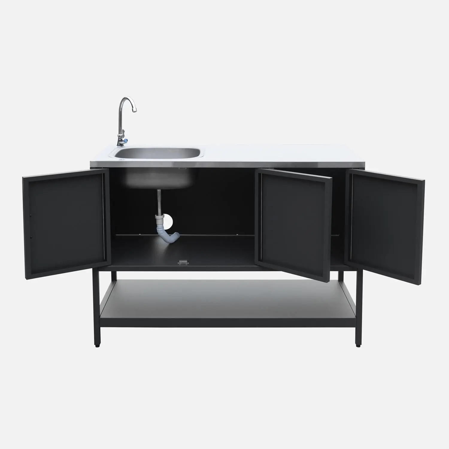 Cuisine d'extérieure 2 modules avec barbecue gaz 3 brûleurs sur pieds, thermomètre
