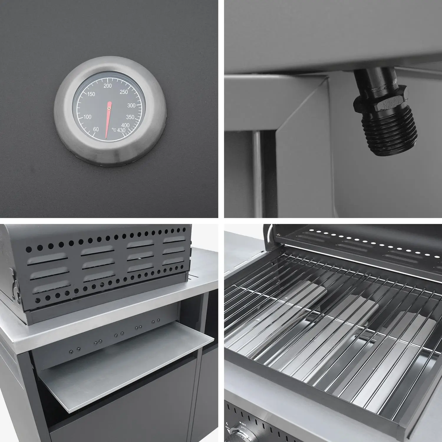 Cuisine d'extérieure 2 modules avec barbecue gaz 3 brûleurs sur pieds, thermomètre