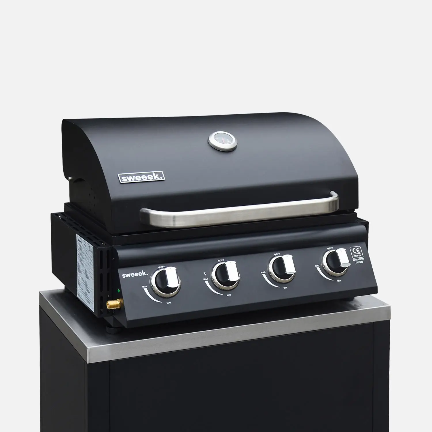 Cuisine d'extérieure 7 modules avec barbecue gaz 4 brûleurs sur pieds, thermomètre