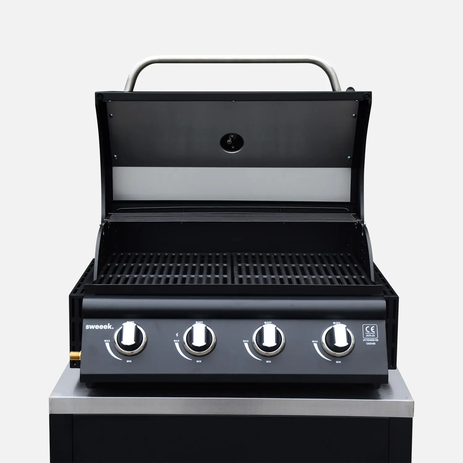 Cuisine d'extérieure 7 modules avec barbecue gaz 4 brûleurs sur pieds, thermomètre