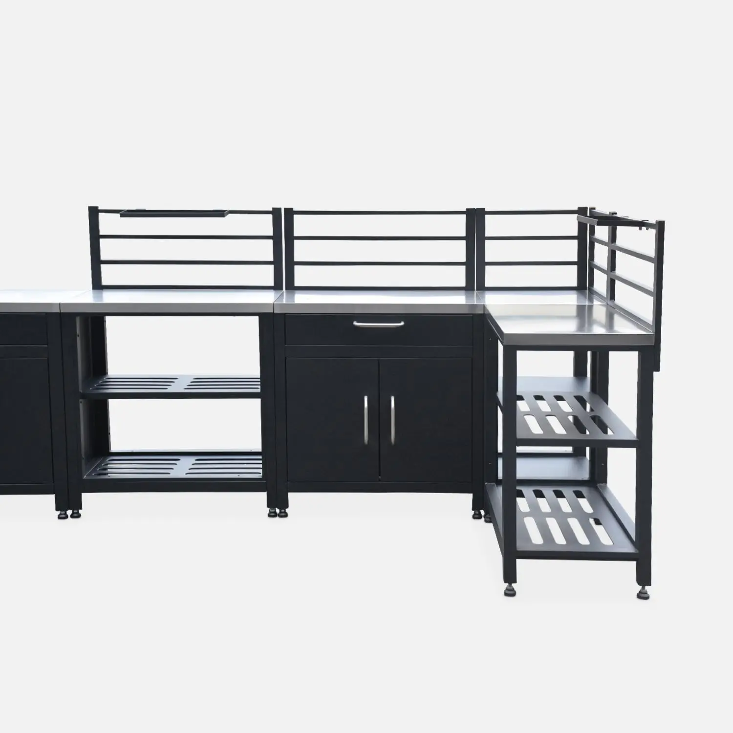 Cuisine d'extérieure 7 modules avec barbecue gaz 4 brûleurs sur pieds, thermomètre
