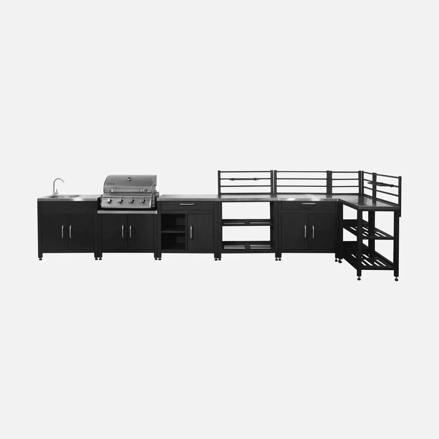 Cuisine extérieure 7 modules acier inoxydable avec barbecue gaz + housse