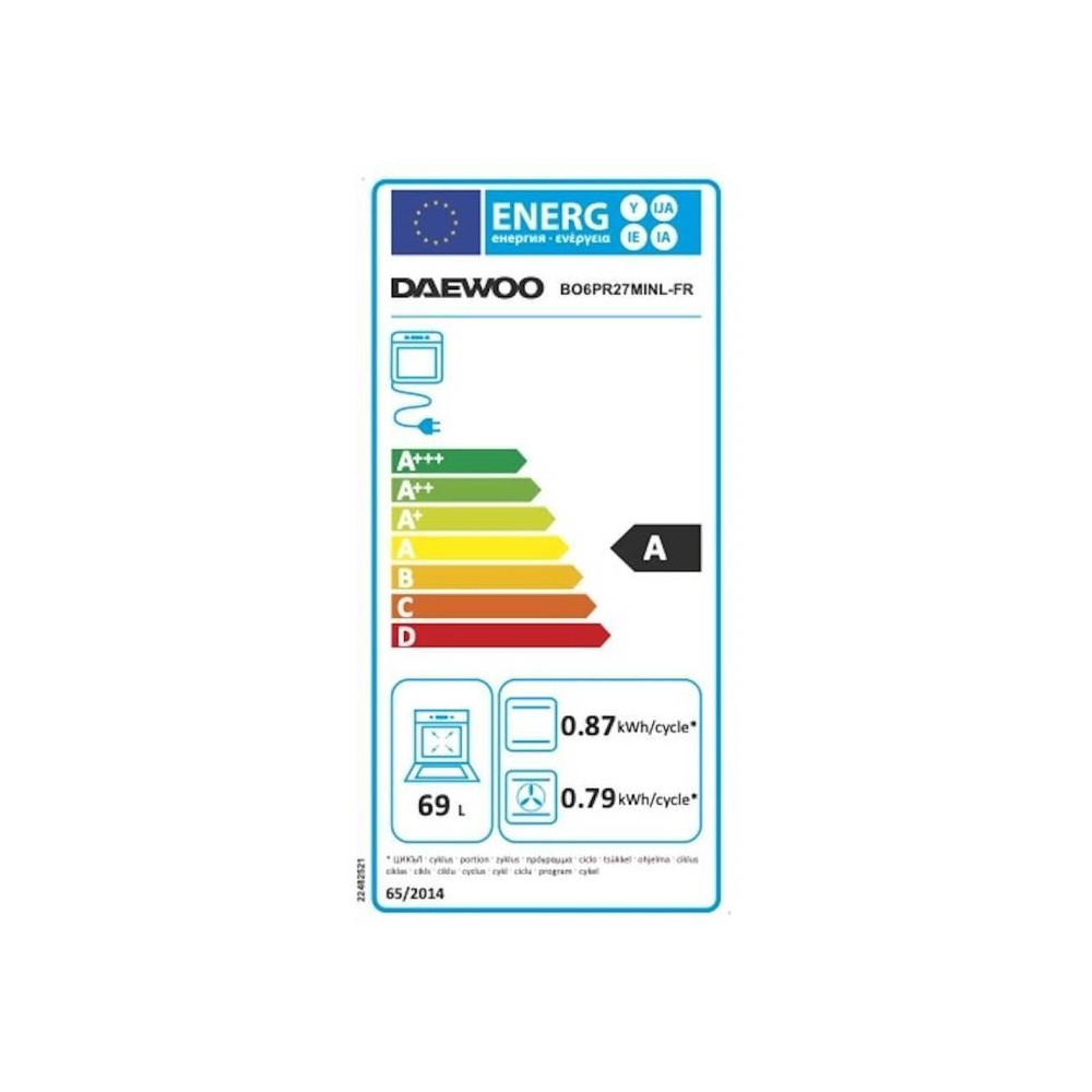 Four encastrable - Pyrolyse - Chaleur tournante - DAEWOO - BO6PR27MINL - Inox / Noir - Porte froide - 59,5 x 57,5 x 59,5 cm