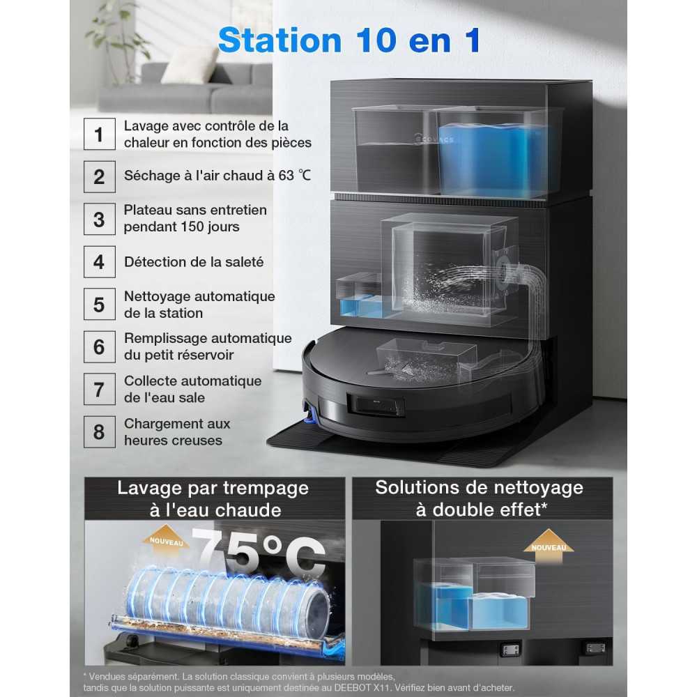 ECOVACS X11 PRO OMNI - Robot Aspirateur Laveur avec Blast - 19500 Pa - PowerBoost Ultra-Rapide - OZMO Roller 2.0 - ZeroTangle 3.