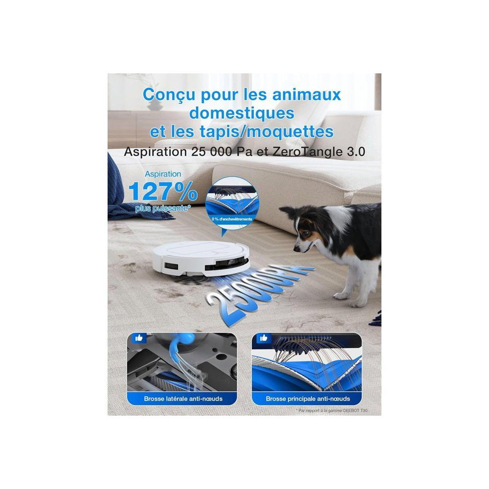 ECOVACS DEEBOT T50 OMNI Gen3 - Aspirateur Robot Laveur - Brosse latérale et Patin Extensibles - 25 000 Pa - Lavage 75 °C - Ult