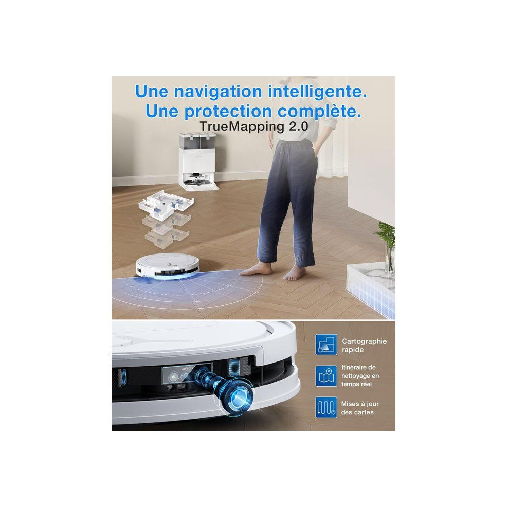 ECOVACS DEEBOT T50 OMNI Gen3 - Aspirateur Robot Laveur - Brosse latérale et Patin Extensibles - 25 000 Pa - Lavage 75 °C - Ult