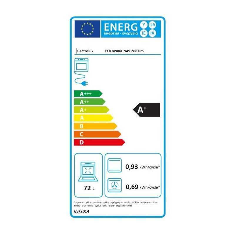 Four encastrable - Pyrolyse - Chaleur tournante pulsée - ELECTROLUX - EOF8P08X - Inox - Porte froide - 59,4 x 59,4 x 56,8 cm
