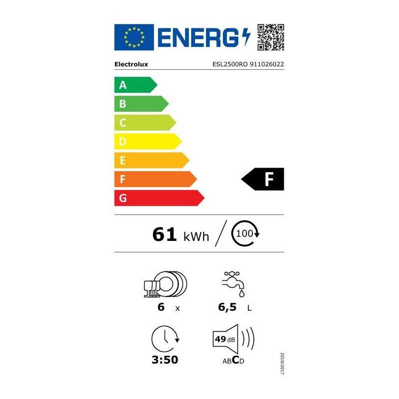 Lave-vaisselle encastrable ELECTROLUX 6 Couverts 55cm F, ESL2500RO