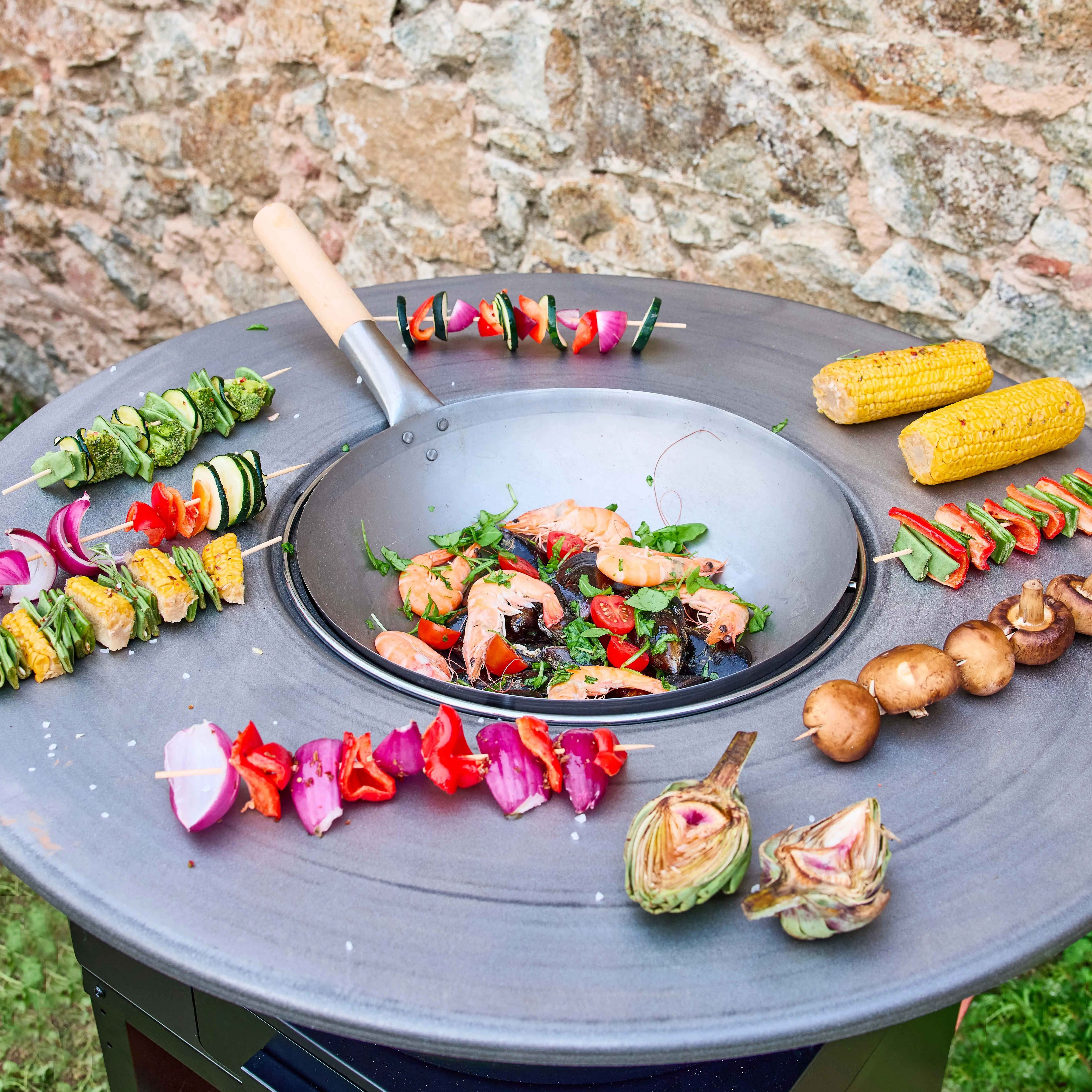 Brasero barbecue Ø81,5cm avec grille de cuisson, espace de rangement et couvercle
