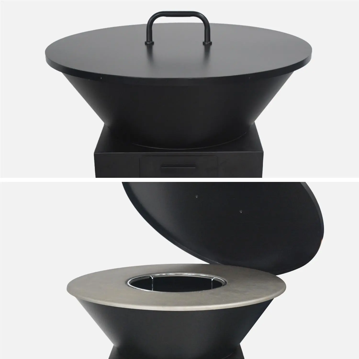 Brasero barbecue Ø81,5cm avec grille de cuisson, espace de rangement et couvercle