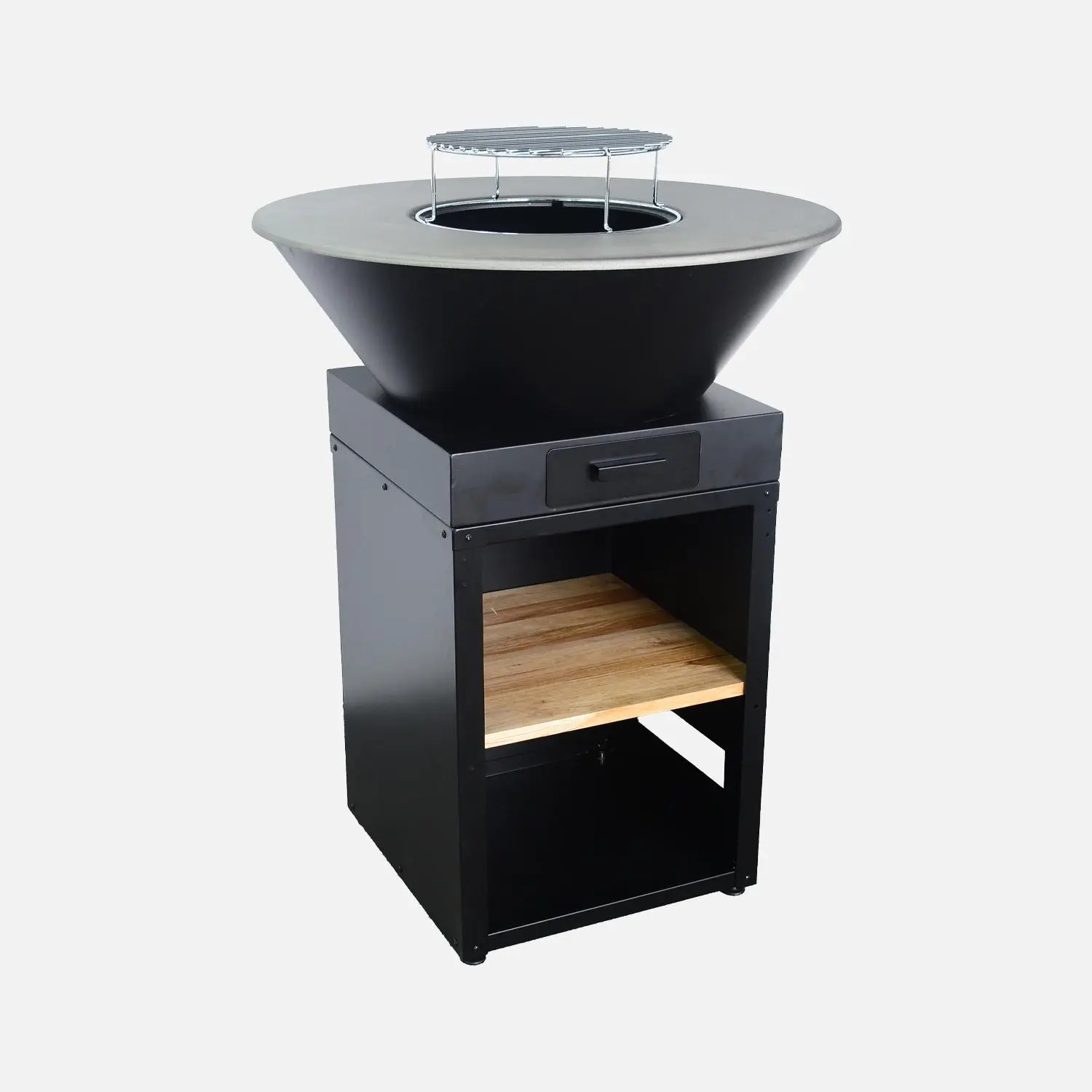 Brasero barbecue Ø81,5cm avec grille de cuisson, espace de rangement et couvercle