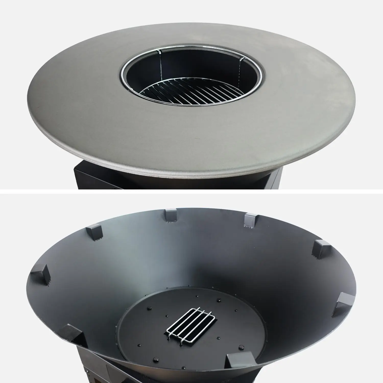 Brasero barbecue Ø81,5cm avec grille de cuisson, espace de rangement et couvercle