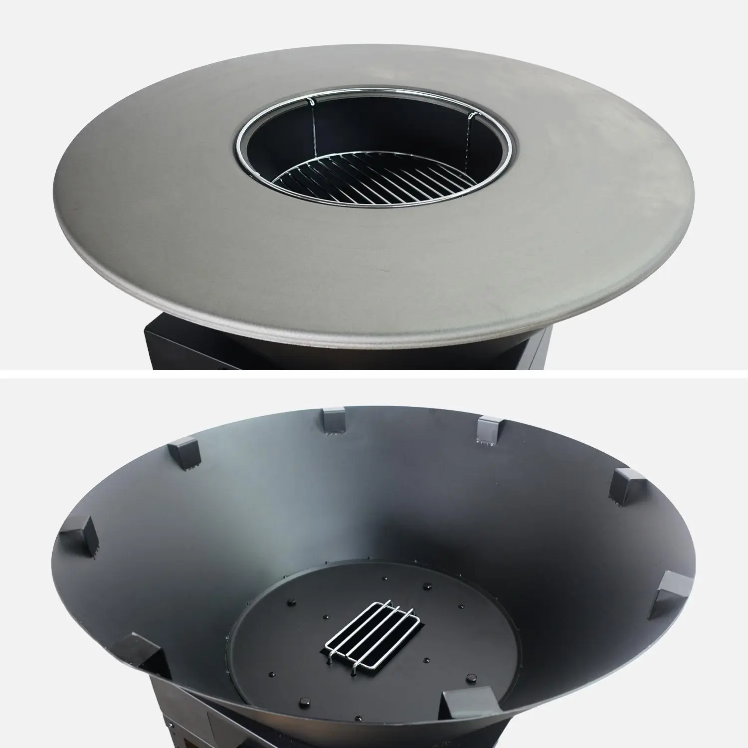 Brasero barbecue Ø81,5cm avec grille de cuisson, espace de rangement, couvercle et ustensiles