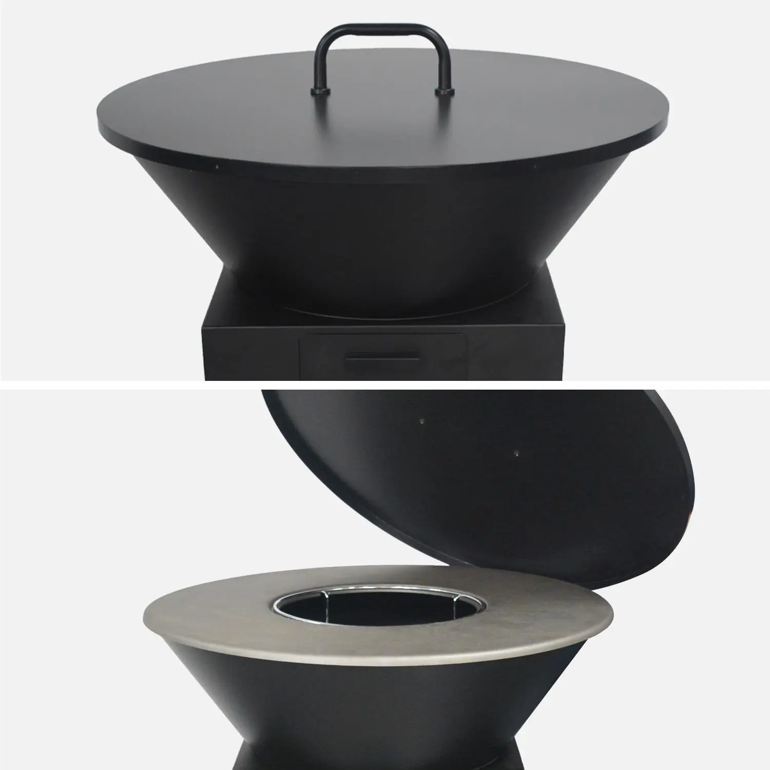 Brasero barbecue Ø81,5cm avec grille de cuisson, espace de rangement, couvercle et ustensiles