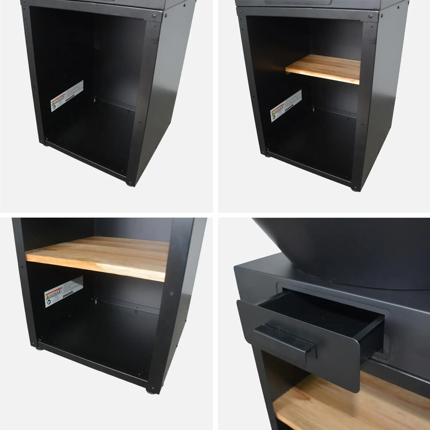 Brasero barbecue Ø81,5cm avec grille de cuisson, espace de rangement, couvercle et ustensiles
