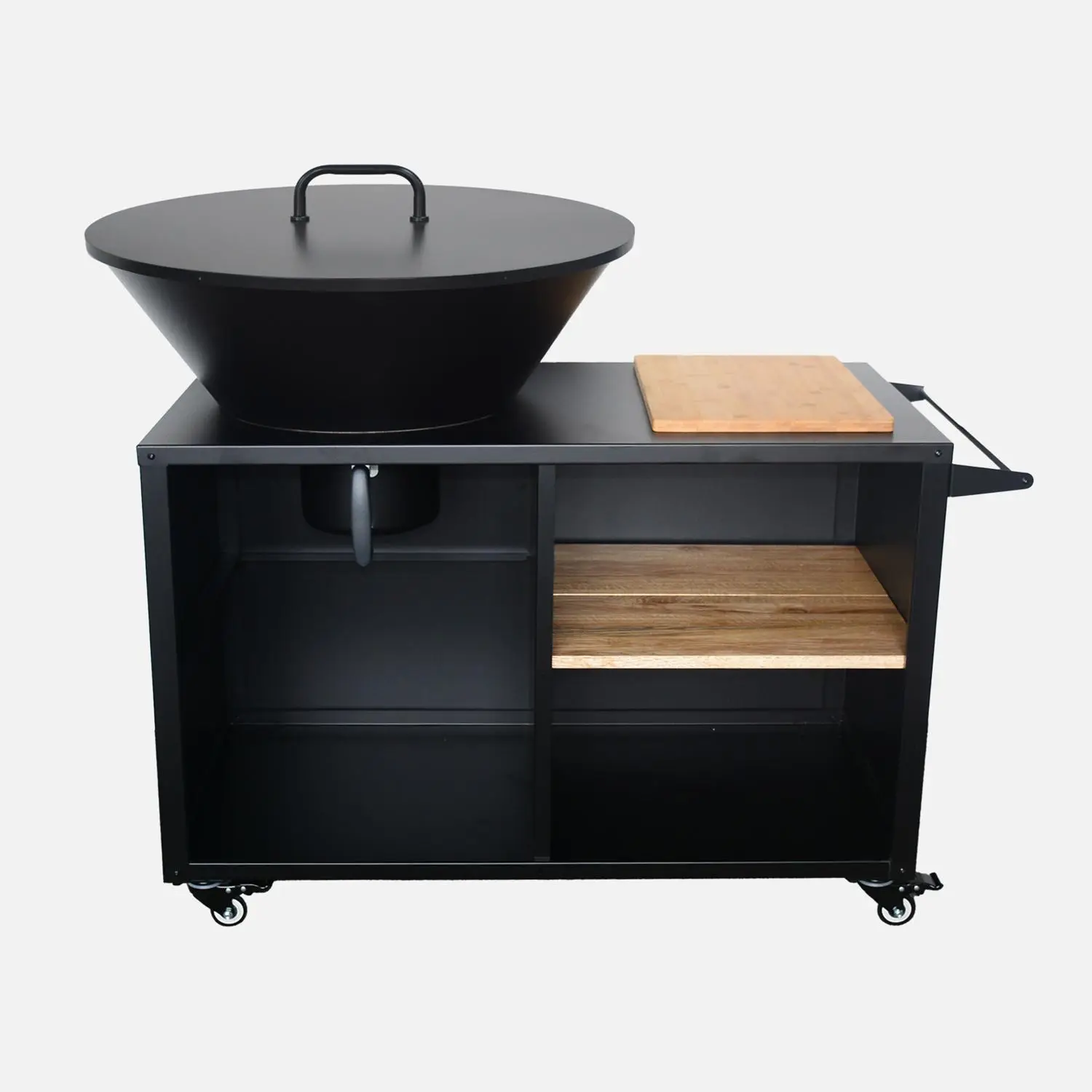 Brasero barbecue Ø80cm, desserte avec espaces de rangement et couvercle