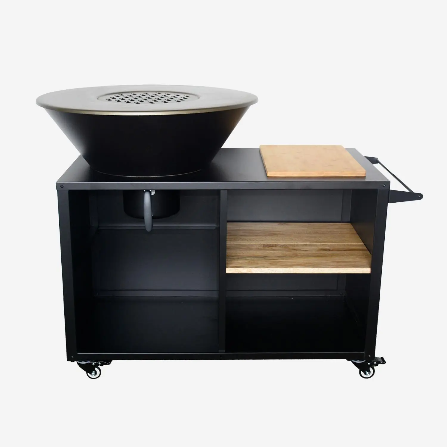 Brasero barbecue Ø80cm, desserte avec espaces de rangement et couvercle