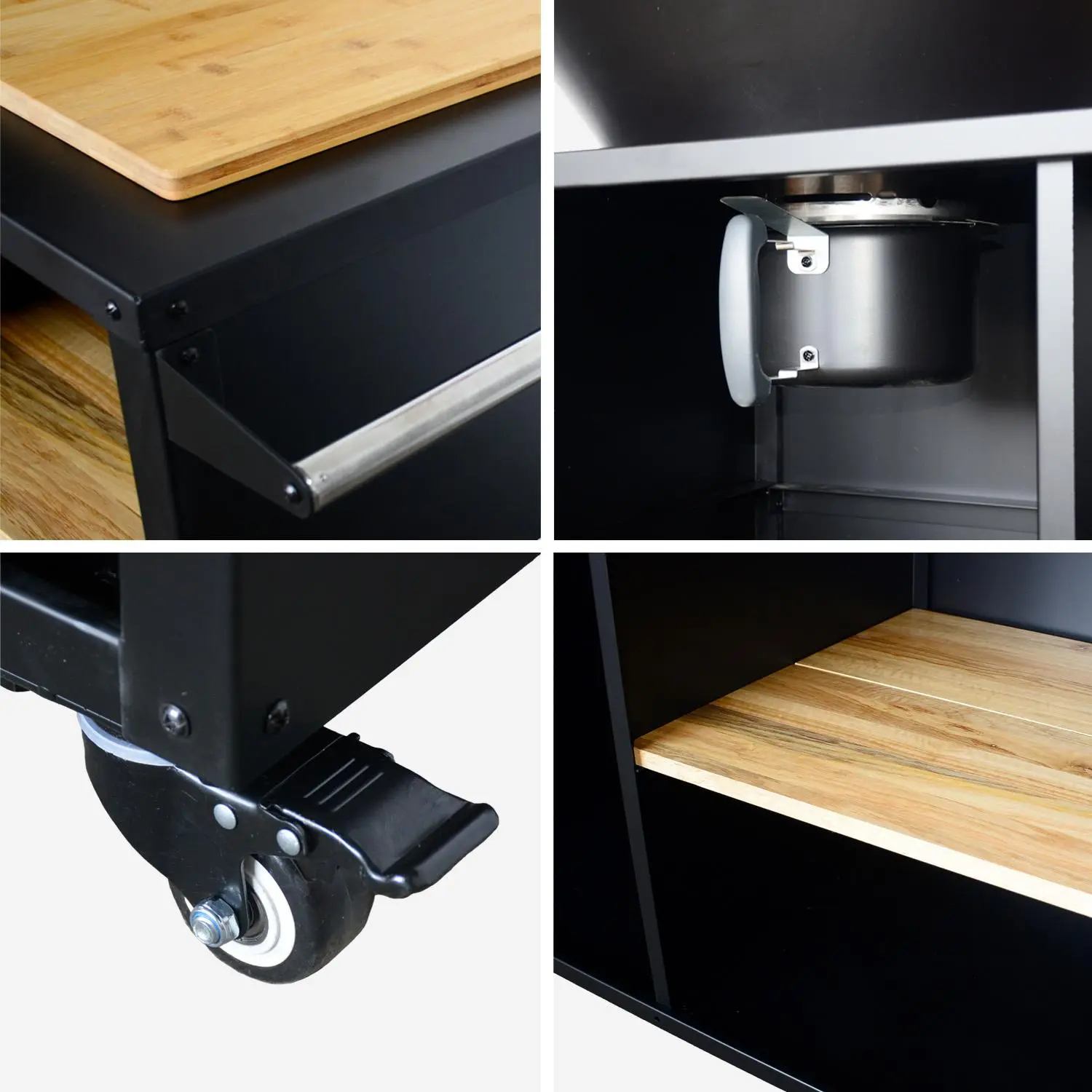 Brasero barbecue Ø80cm, desserte avec espaces de rangement et couvercle