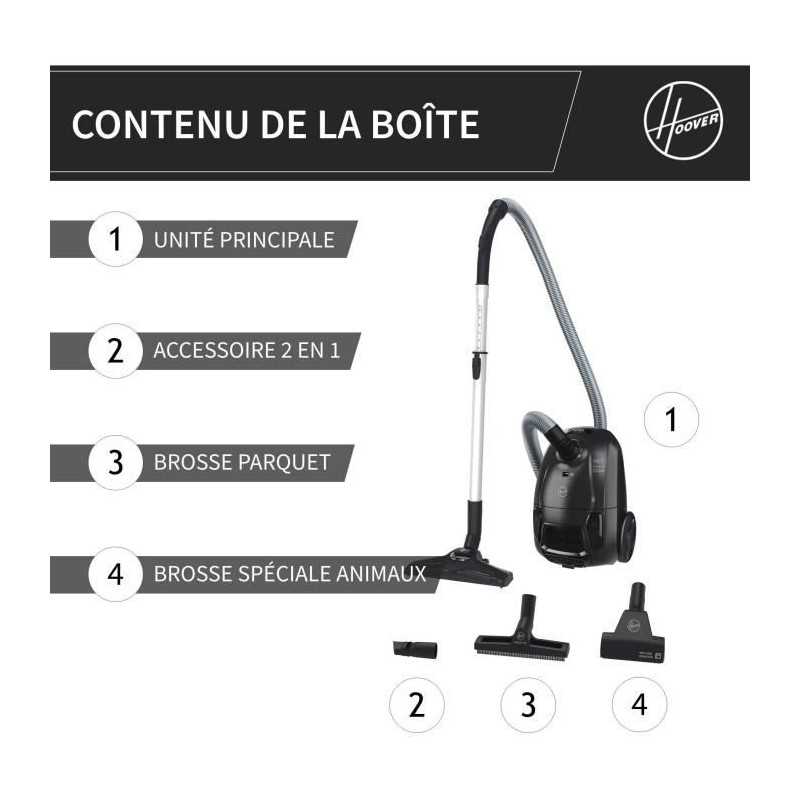 HOOVER HE1 - Aspirateur Traineau avec sac Compact et Puissant - Grande Capacité 2,5L- Haute-performance sur Sols Durs et Moquet