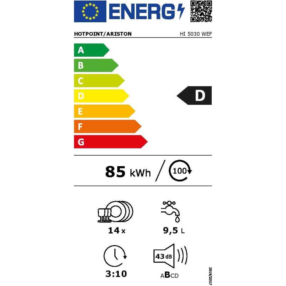Lave-vaisselle tout encastrable HOTPOINT HI5030WEF - 14 couverts - Induction - L60cm - 43 dB - tiroir a couverts