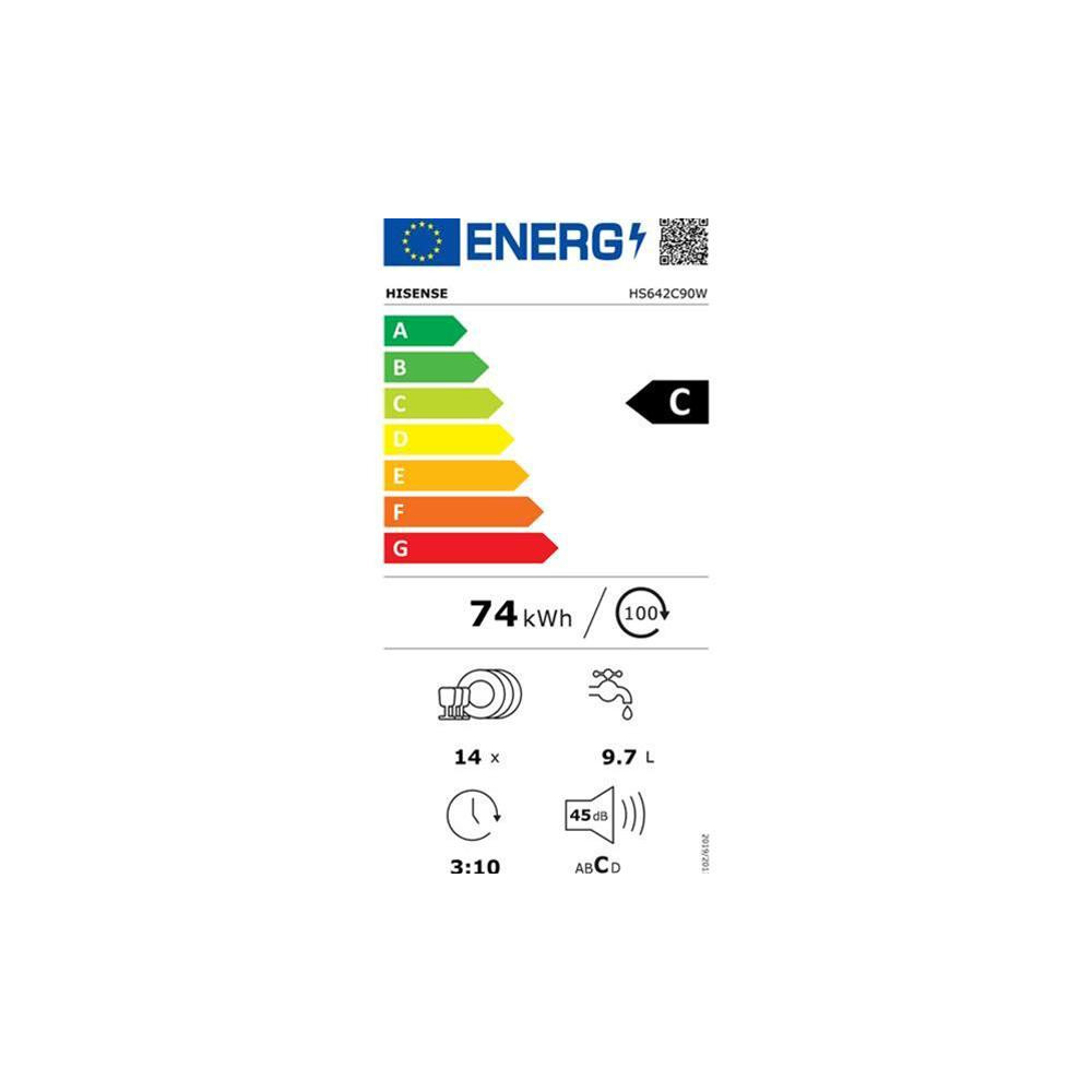 Lave-vaisselle - Blanc - Classe C - 14 couverts - Auto Dry + ouverture HISENSE - HS642C90W