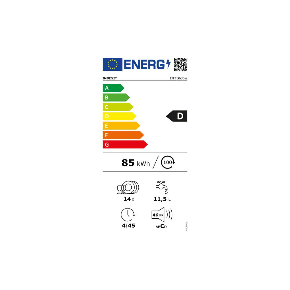LV posable, 60 cm, Blanc, 46 dB, Classe D, 14 couverts INDESIT - I3FFD636W