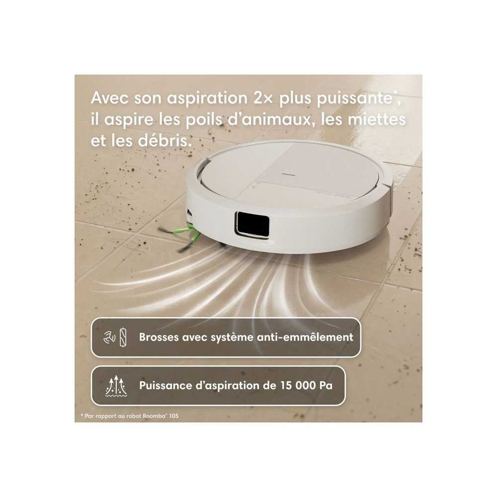 iRobot ROOMBA 115 - Robot aspirateur laveur - 15 000 Pa - 240 ml - Blanc