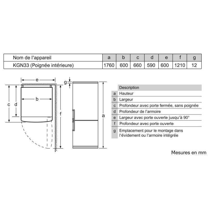 Réfrigérateurs combinés 279L Froid Ventilé BOSCH 60cm E, KGN 33 NW EB