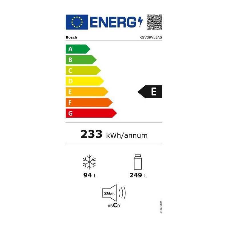 Réfrigérateurs combinés 248L Froid Statique BOSCH 60cm E, KGV39VLEAS