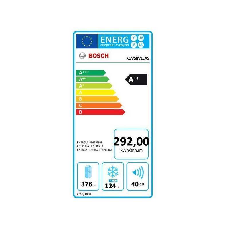 Réfrigérateurs combinés 376L Froid Brassé BOSCH 70cm E, KGV58VLEAS