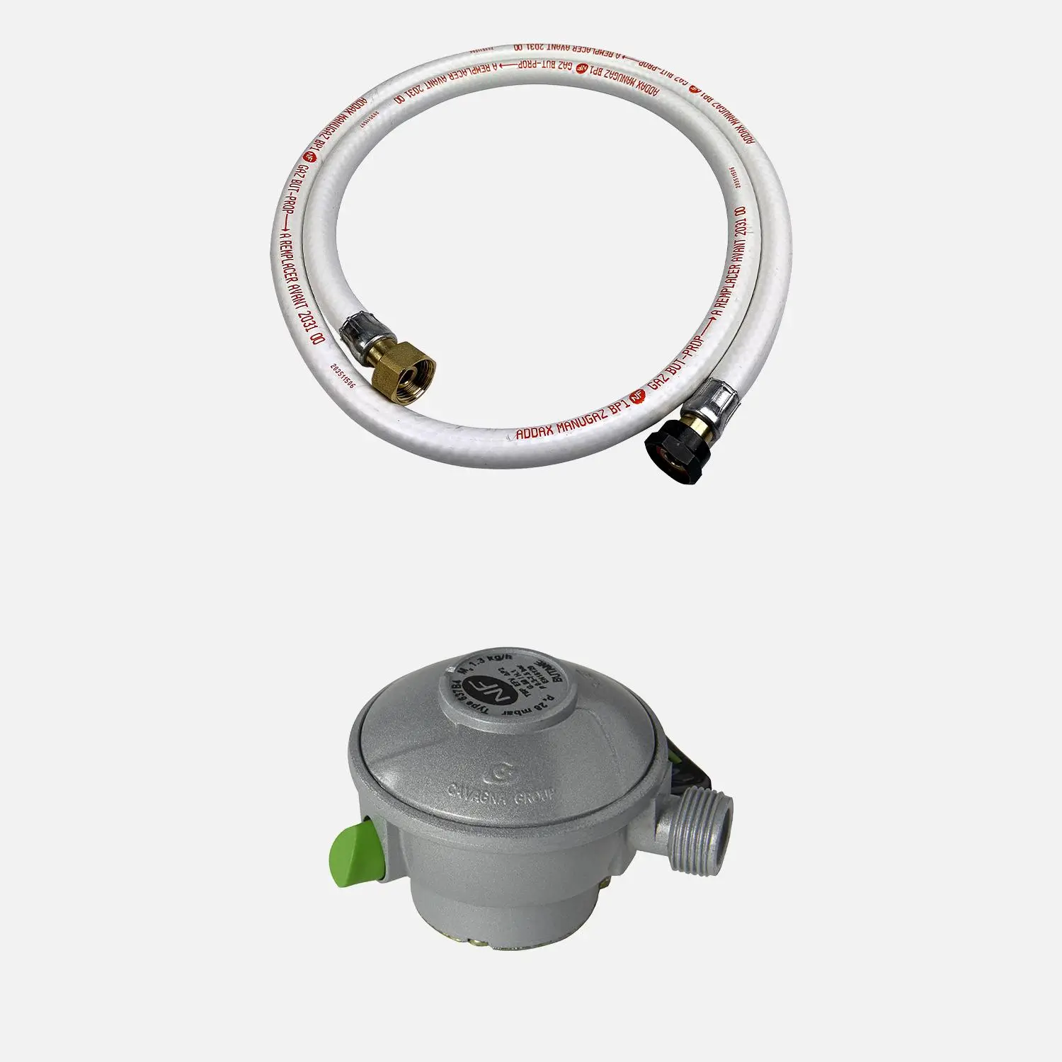 Kit tuyau flexible de gaz + détendeur Quick-on Butane 27mm