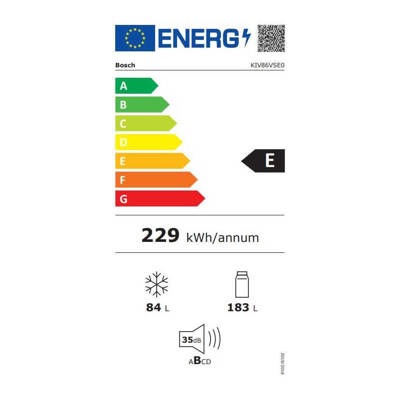 Réfrigérateurs combinés 267L Froid Statique BOSCH 54.1cm E, KIV86VSE0