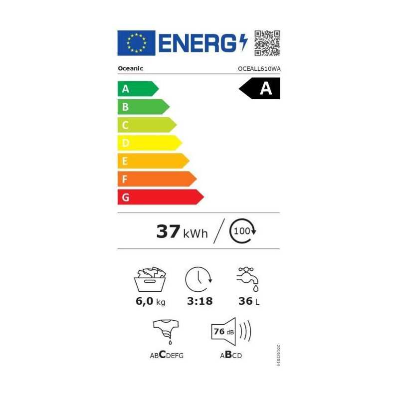 Lave-linge frontal OCEANIC OCEALL610WA - 6 kg - Induction - 60 cm - 1000 trs/ min - Blanc