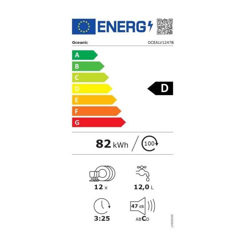 Lave-vaisselle pose libre OCEANIC OCEALV1247B - 12 couverts - 47 dB noir
