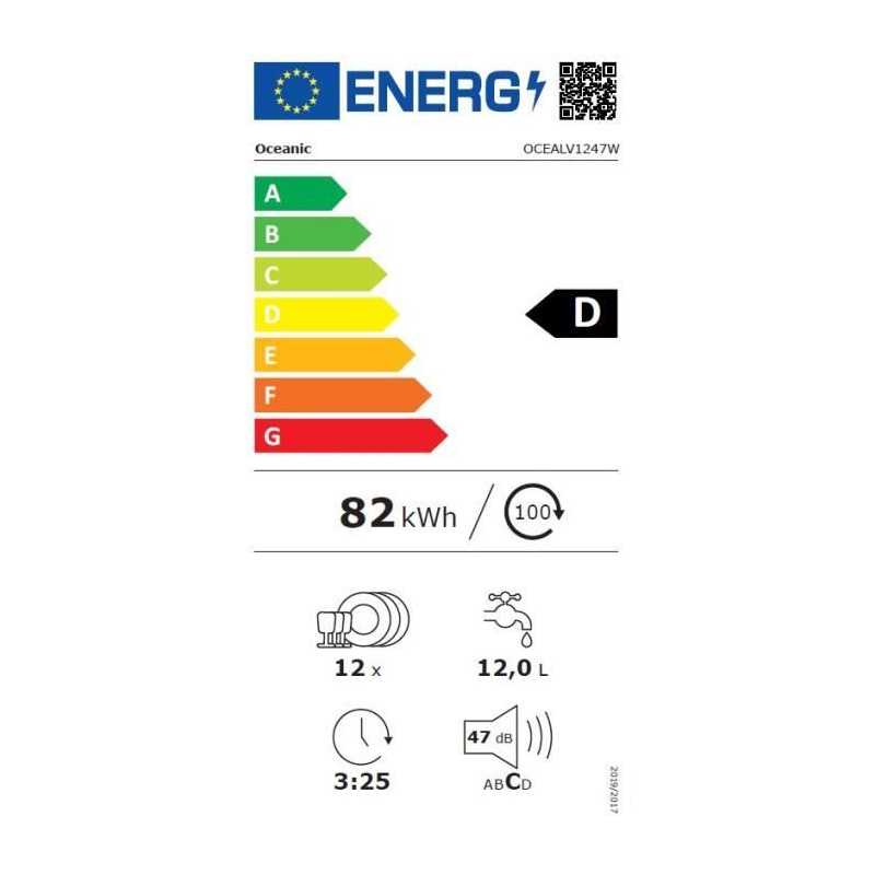 Lave-vaisselle pose libre OCEANIC OCEALV1247W - 12 couverts - 47 dB blanc