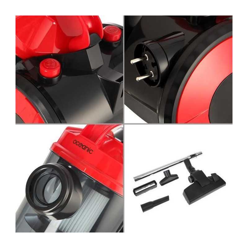 OCEANIC VC10RBAX2 Aspirateur traineau sans sac - 700W - 78 dB - A - Rouge