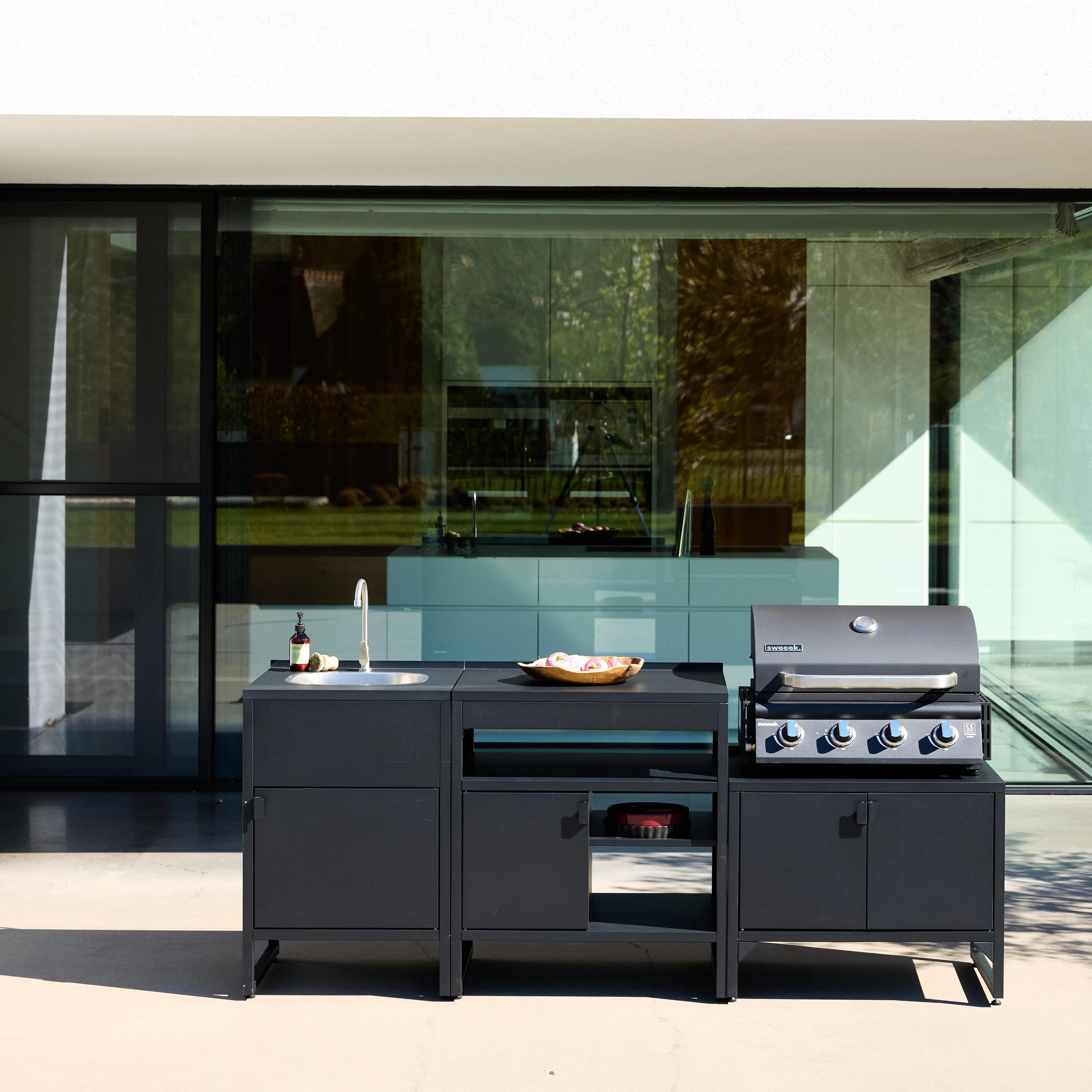 Cuisine extérieure 3 modules acier inoxydable avec barbecue gaz 4 brûleurs