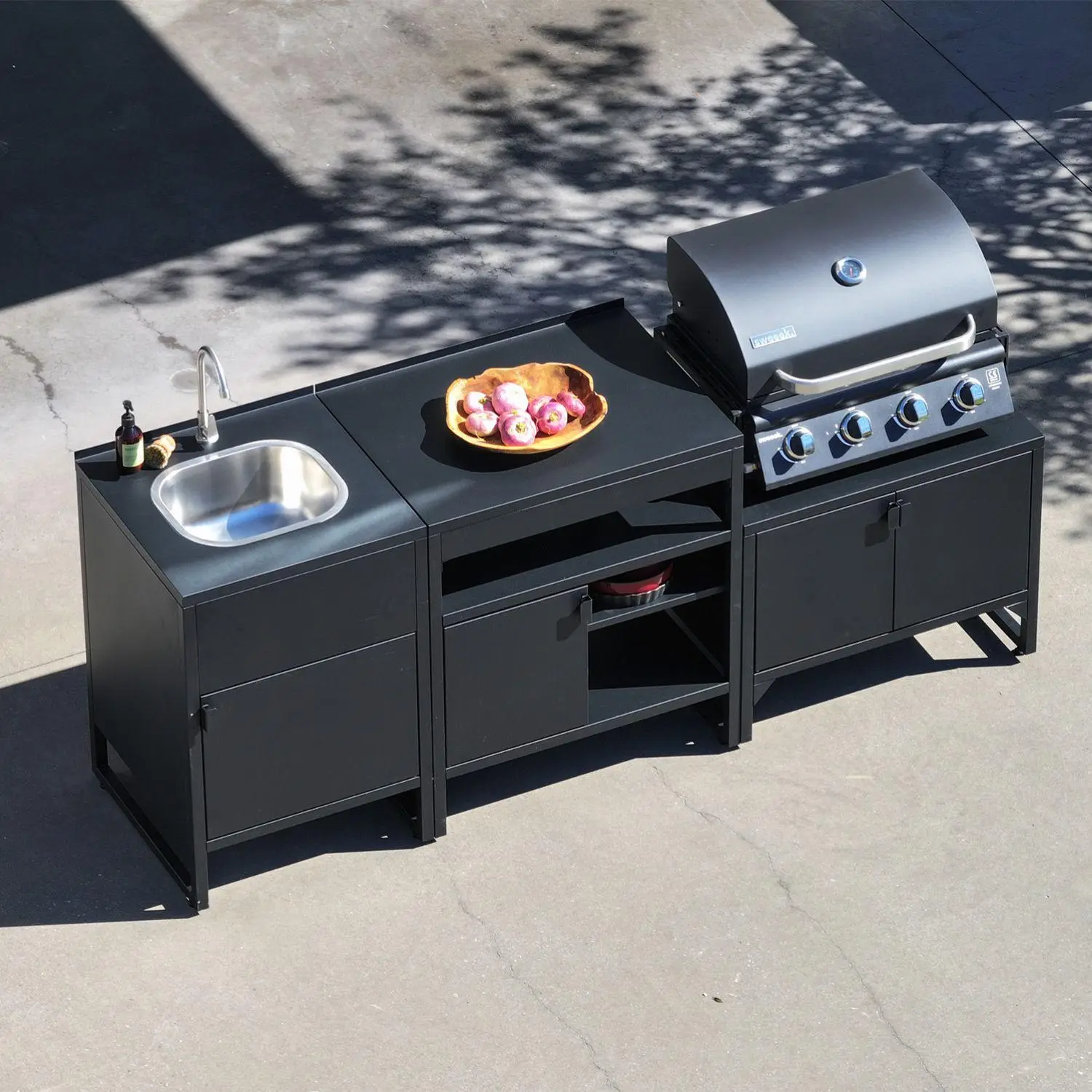 Cuisine extérieure 3 modules acier inoxydable avec barbecue gaz 4 brûleurs