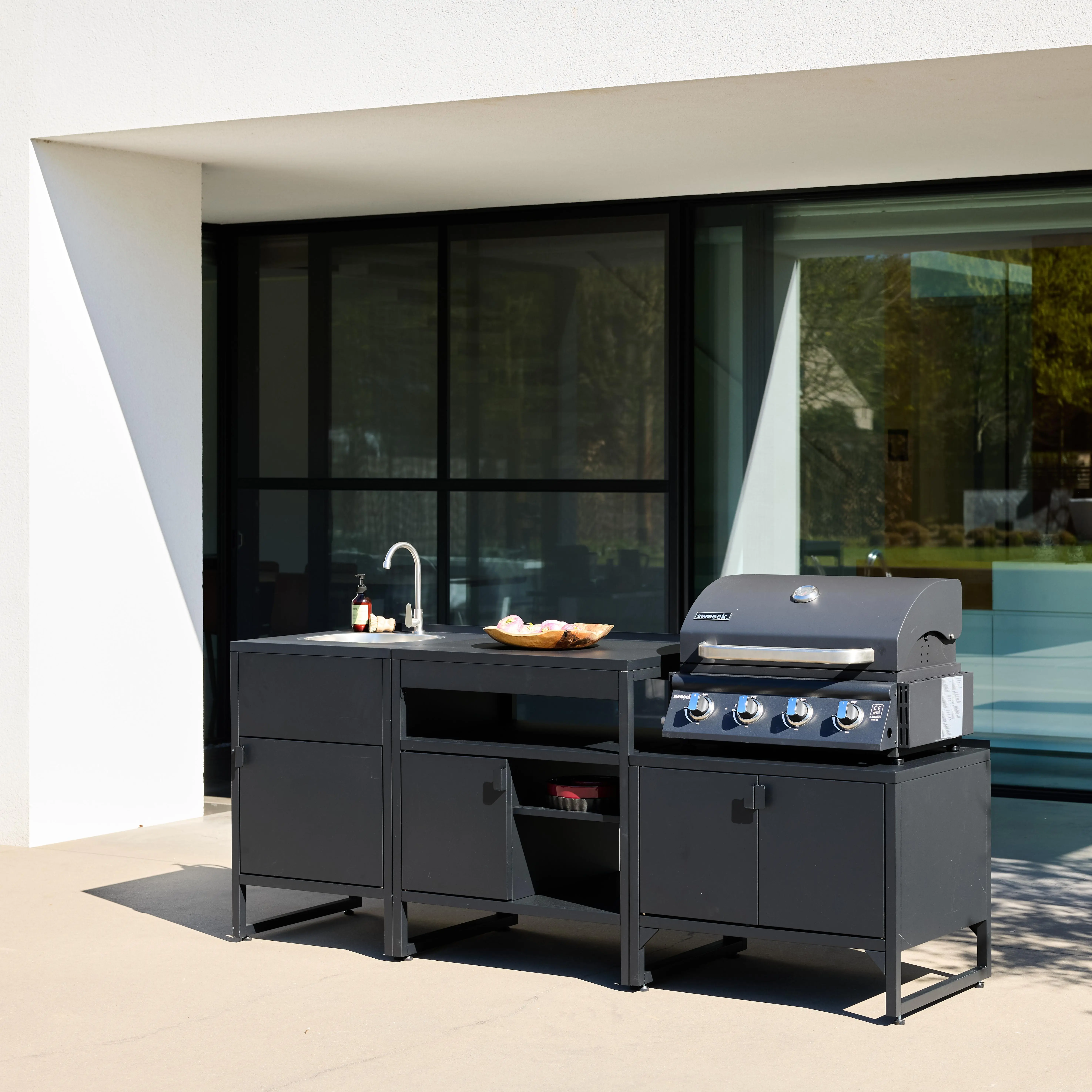 Cuisine extérieure 3 modules acier inoxydable avec barbecue gaz 4 brûleurs