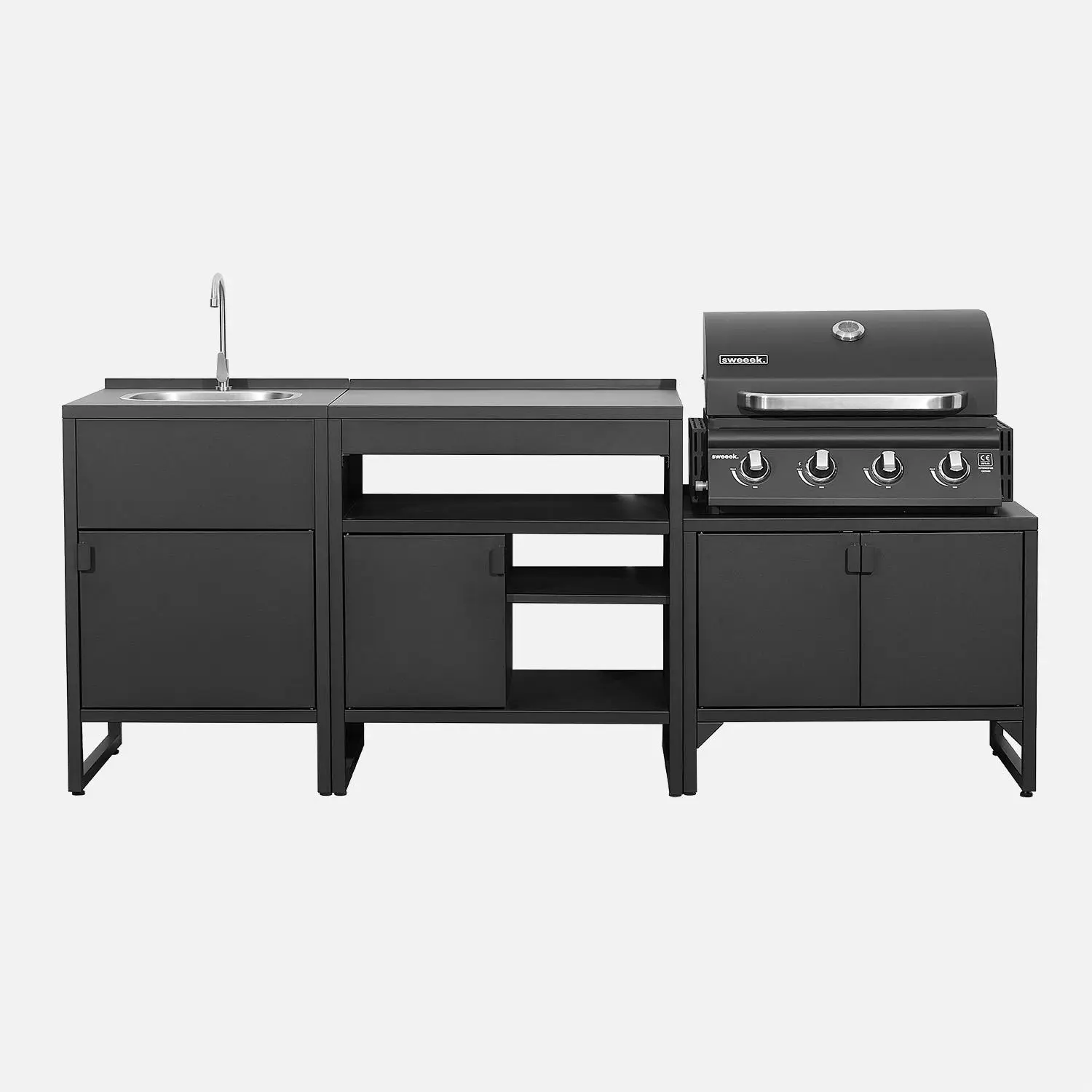 Cuisine extérieure 3 modules acier inoxydable avec barbecue gaz 4 brûleurs